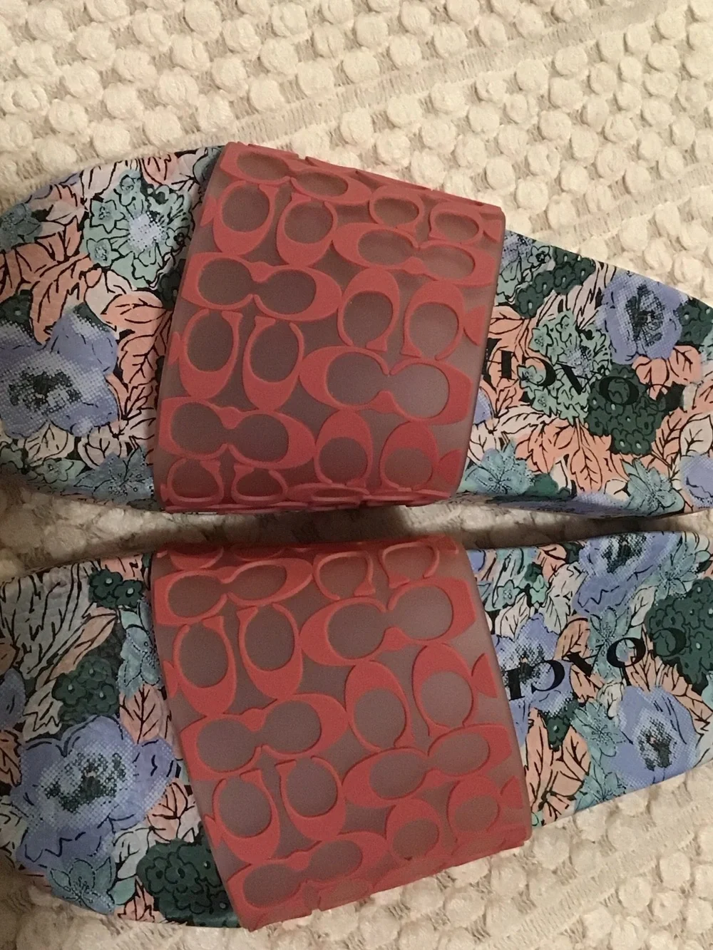 Coach Red Logo Floral Print Slide Sandals